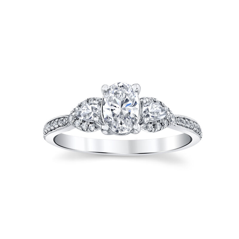 Oval Natural Diamond Three Stone Engagement Ring in 14k White Gold image number null